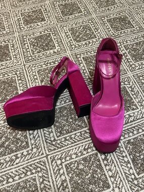 Steve Madden Hot Pink Satin Platform Mary Jane Pumps
